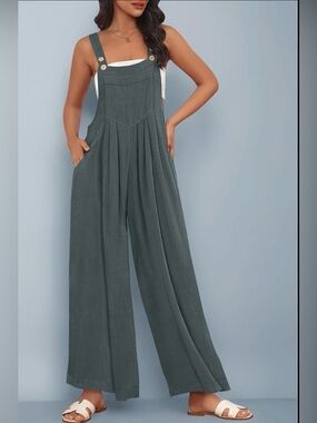 Wide-Leg Pinafore Jumpsuit in Slate Gray